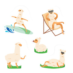 Vector cute llama, vacation llama