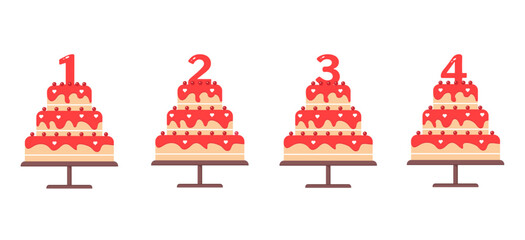Festive cake flat icon set. Vector illustration