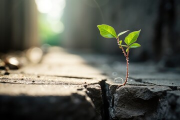 Plant Growing through a Crack in Concrete - Perseverance and Survival 