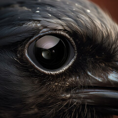 A reflective lens in a crow's eye, abstract of a robot in futuristic technology