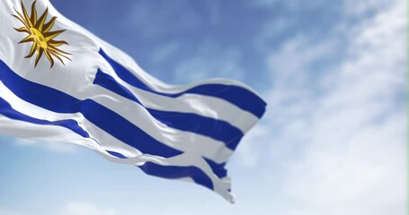 Uruguay national flag fluttering in the wind on a sunny day