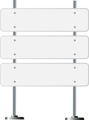 Obraz premium Road, traffic signs. Highway signboard on metal pole. Blank white board with place for text. Directional signage and wayfinder. information sign 