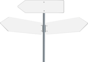 Obraz premium Road, traffic signs. Highway signboard on metal pole. Blank white board with place for text. Directional signage and wayfinder. information sign 