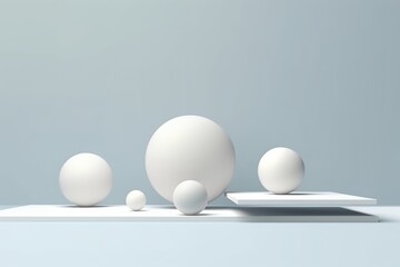 Floating spheres on blue background. AI Generative