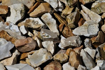 Stones on the beach with the tide out showing a face in one of the stones