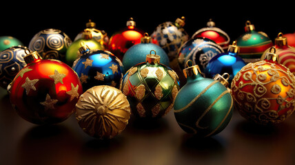 christmas decorations,A group of colorful Christmas ornaments,christmas balls on the table
