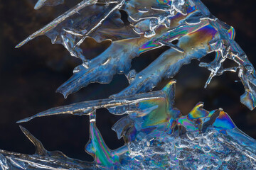 Ice with colors in a frozen river