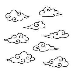 中華風の伝統雲（シンプル線画）