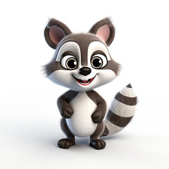 Cute Raccoon, 3D Cartoon, friendly, solid white background