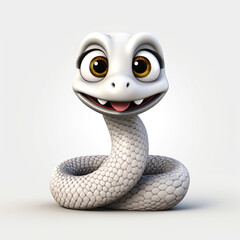 Cute Snake, 3D Cartoon, friendly, solid white background