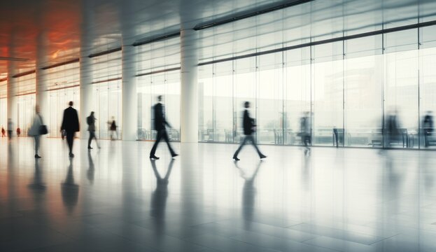 Blurred image of business people walking in the lobby of the airport