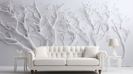 White background with sofa and tree. Generative ai.