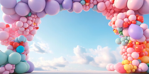 Balloon garland decoration elements. Frame arch for wedding, birthday, baby shower celebration. Generative AI