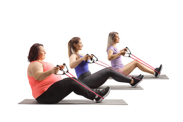 Women exercising with a resistance bands