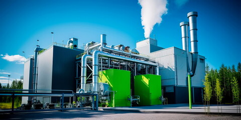 bioenergy plant utilizing organic waste to produce biogas for heating and electricity, reducing greenhouse gas emissions. Generative Ai - Powered by Adobe