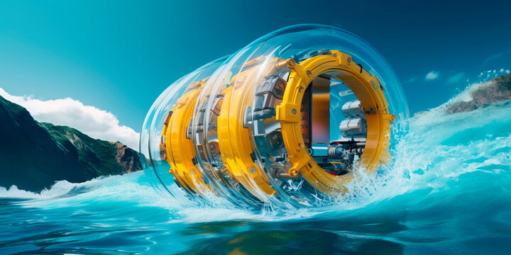 wave energy converter harnessing the power of ocean waves to generate renewable electricity. Generative Ai