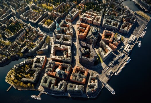 Aerial View From Above Central Stockholm City Swed