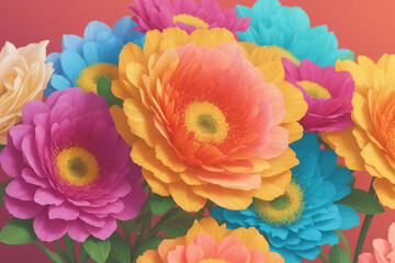 Different Colors Flowers. Different colors bouquet arrangement with orange gradient background. Generative AI.