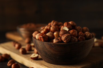 Healthy food and healthy nutrition concept, nuts - hazelnut