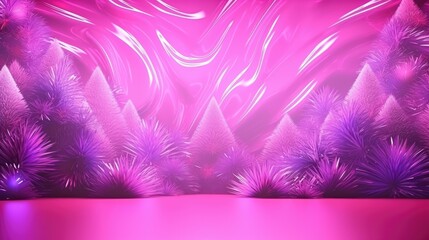 Neon collard trendy Christmas holiday background banner. Gamer gen z aesthetics. Winter fur trees in purple and blue colours. Generative ai