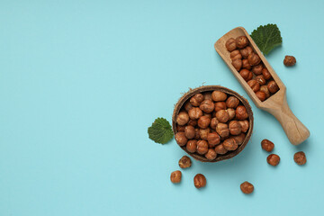 Healthy food and healthy nutrition concept, nuts - hazelnut