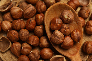 Healthy food and healthy nutrition concept, nuts - hazelnut