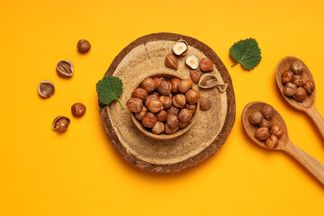 Healthy food and healthy nutrition concept, nuts - hazelnut
