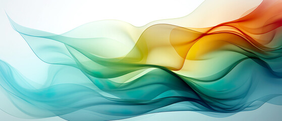 Fototapeta premium Abstract transparent shape transitioning from blue to green and yellow colors isolated on a white background. Banner. Generative AI