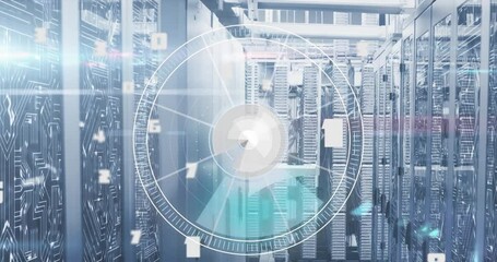 Neon ticking digital clock and hands at computer server room - Powered by Adobe