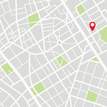 Gps map of a city, tracking mark on block, town map illustration