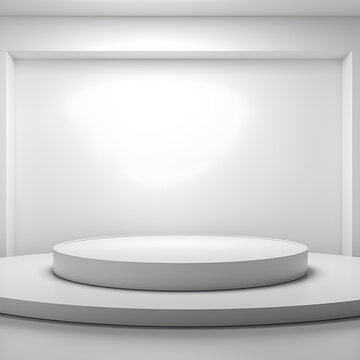 realistic 3d background with cylinder podium. white glowing light semi circles layers scene. Abstract minimal scene mockup products display, Stage showcase. © manof