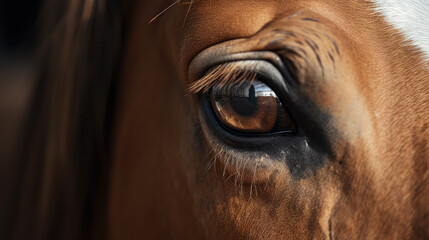 Close up of the beautiful eye of a horse. Generative AI.