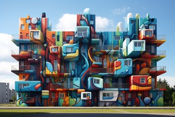 Cityscape photography with colorful street art, Generative AI