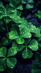 water drops on a green leaf,a photo of a bunch of clover leafs surrounded,water drops on a leaf