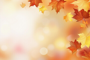 Beautiful autumn abstract background with yellow leaves and sunshine, bokeh and glow. Falling leaves natural background. Generative AI technology