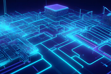 Obraz premium Abstract futuristic background with glowing neon lines and lights for data transfer