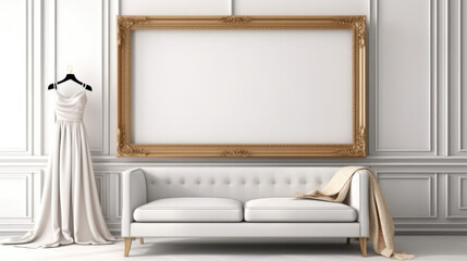 Fototapeta na wymiar Blank Canvas Frame Mockup on White Wall created with Generative AI Technology