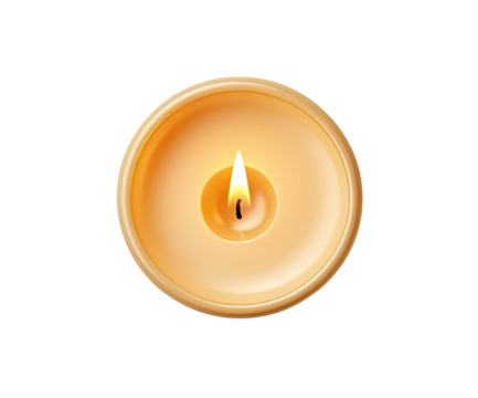 Wooden candle isolated on transparent background, top view