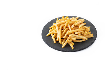 Fried potatoes, french fries isolated on white background. Copy space