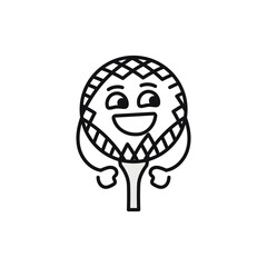 Funny cute happy golf bal black line icon.