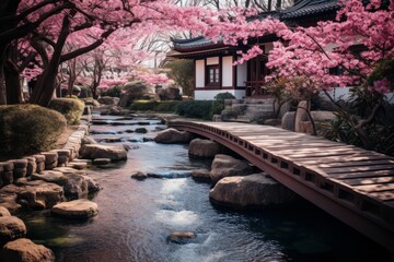 Japanese Garden with Sakura Ambience, Generative AI