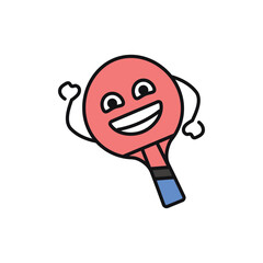 Funny cute happy ping-pong racket black line icon.