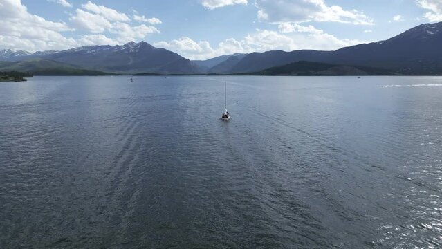 Drone Shot of Sailing Boat in Lake Dillon, Colorado USA in Summer Season