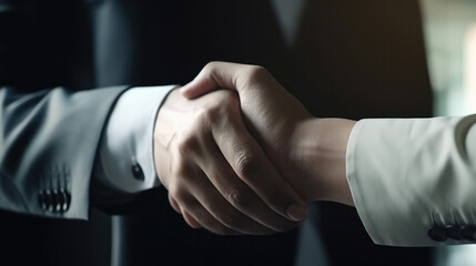 Close up of two shaking hands. Generative AI.