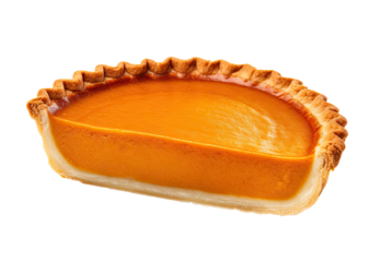 Half of a pumpkin pie isolated on transparent background
