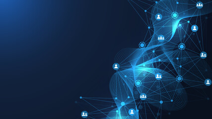 Naklejka na ściany i meble Global network connection. Global business. Social network communication. Internet technology. illustration