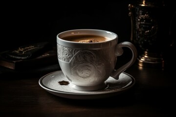 Cup coffee table drink. Generate Ai