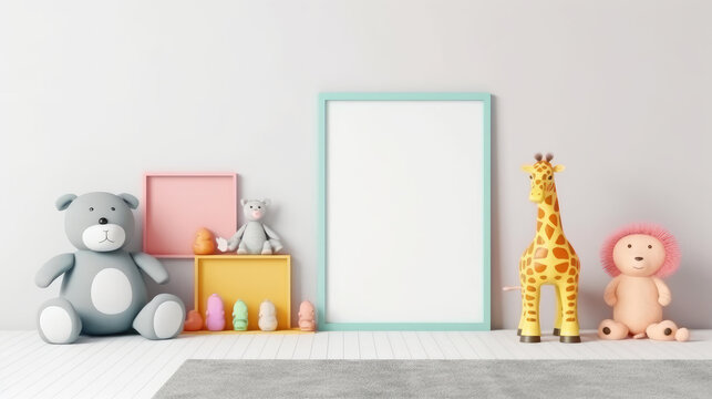 kids playing room Home Decoration Mockup with Minimalist Wall Design created with Generative AI Technology