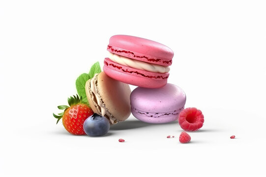 Dreamy color scheme of macarons, food photography,colorful macaroons,a realistic colorful Sweet delicious macaroons with straberry