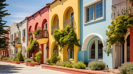 Fototapeta na wymiar Colorful stucco finish traditional private townhouse